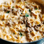 Cheesy Beef And Bowtie Pasta In Garlic Butter