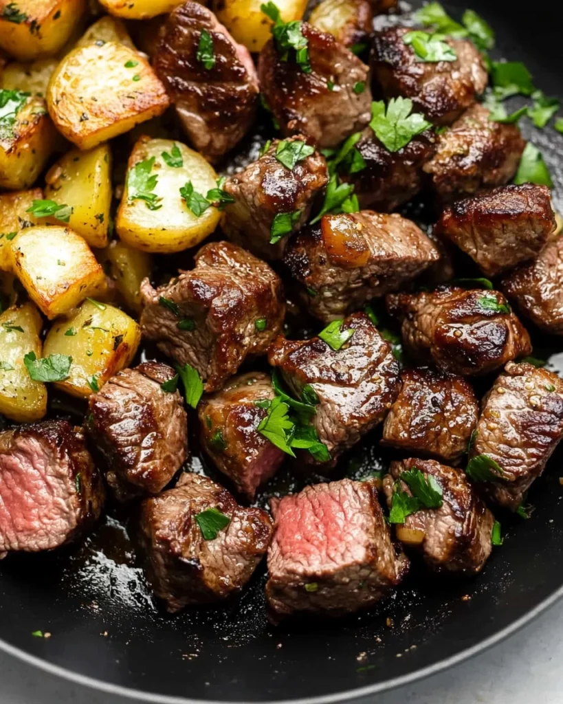 Garlic Butter Steak Bites and Potatoes