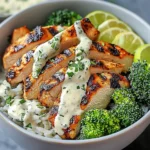 Grilled Chicken & Broccoli Bowls with Creamy Garlic Sauce