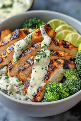 Grilled Chicken & Broccoli Bowls with Creamy Garlic Sauce