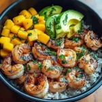 Shrimp and Avocado Bowls with Mango Salsa & Lime-Chili Sauce