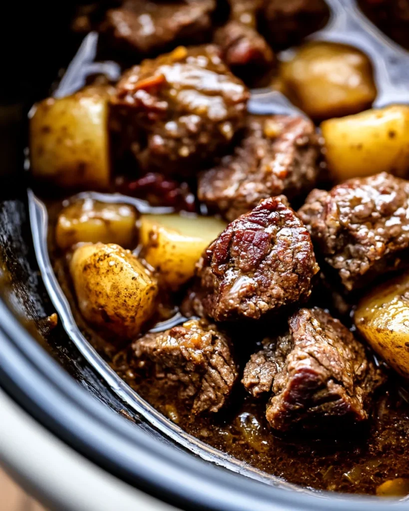 Slow Cooker Garlic Butter Beef Bites & Potatoes
