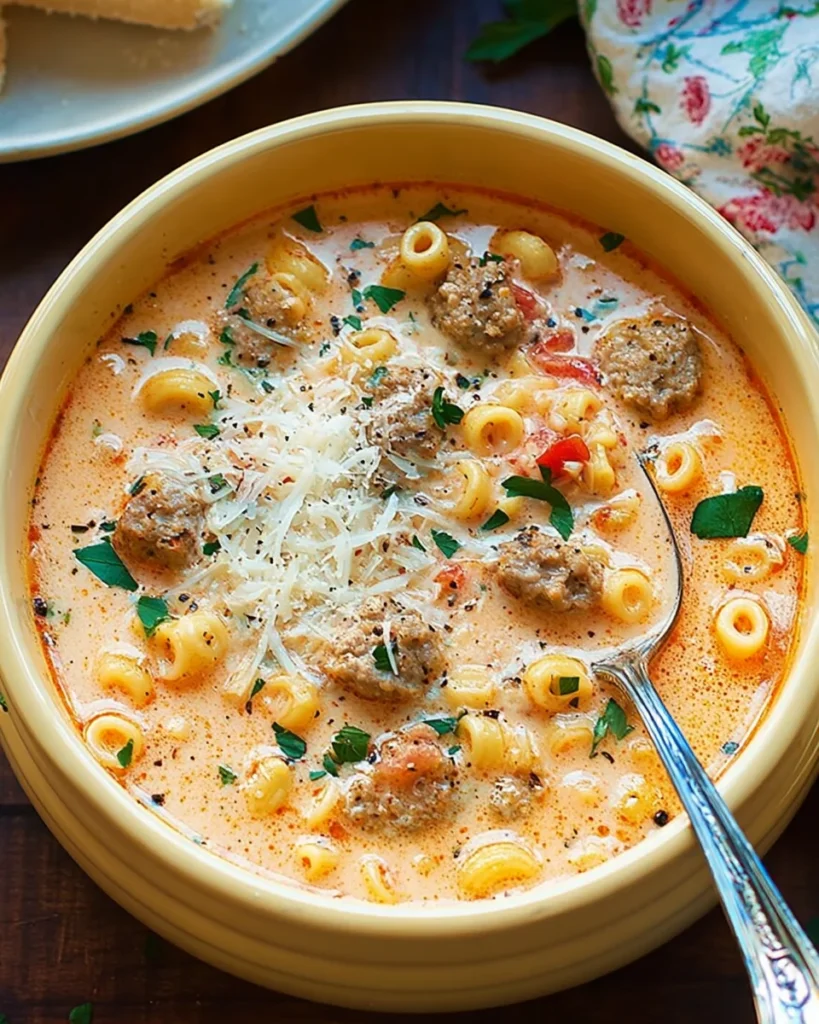 Creamy Parmesan Italian Sausage Ditalini Soup
