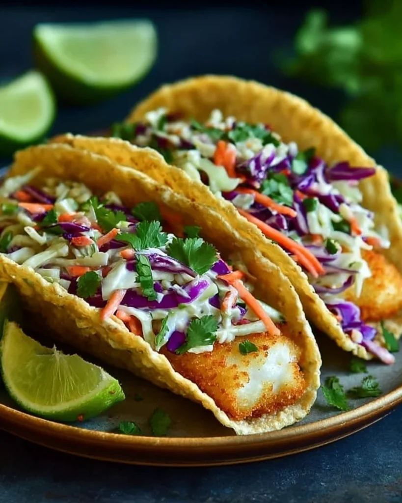 Crispy Fish Tacos with Cilantro Lime Slaw