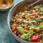 High protein southwest quinoa salad with Creamy Chipotle dressing