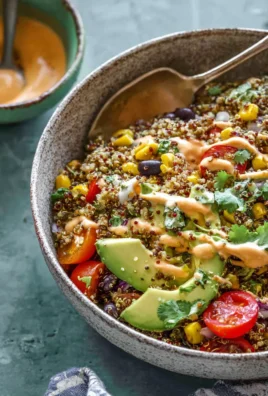 High protein southwest quinoa salad with Creamy Chipotle dressing