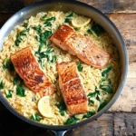 One Skillet Salmon with Lemon Orzo