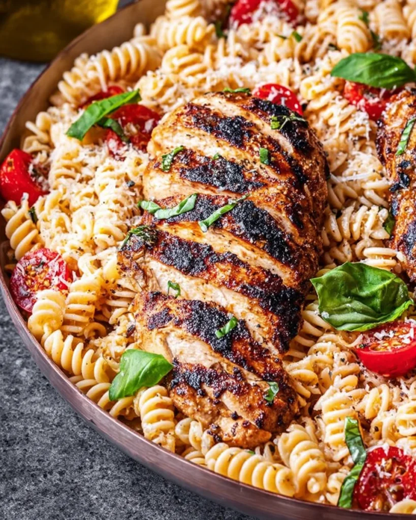 Tomato Basil Pasta with Balsamic Grilled Chicken