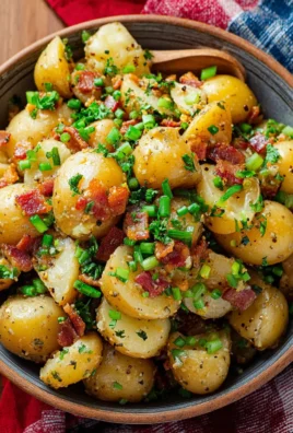 Warm German Potato Salad Recipe, with bacon, vinegar, and mustard!